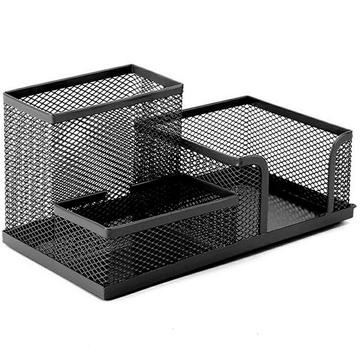 3-Compartment Metal Mesh Desk Organizer - Black