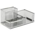 3-Compartment Metal Mesh Desk Organizer - Silver