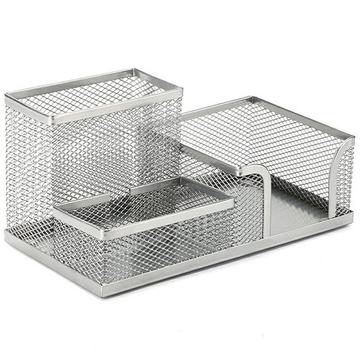 3-Compartment Metal Mesh Desk Organizer - Silver