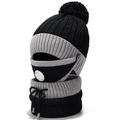 3-Piece Winter Windproof Knit Beanie Hat, Face Mask and Neck Warmer – Black / Grey