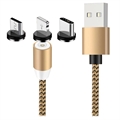3-in-1 LED Magnetic Cable - Lightning, USB-C, MicroUSB - 1m