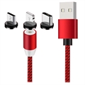 3-in-1 LED Magnetic Cable - Lightning, USB-C, MicroUSB - 1m - Red