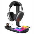3-in-1 Wireless Charging Station with Headphones Stand B-15A (Open Box - Excellent) - Black