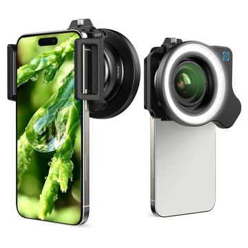 Apexel APL-ZM100FL26 Professional Zoom Macro Lens with 9-Mode Ring Light - 52mm/37mm Thread