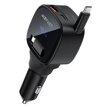 Acefast B17 95W Fast Car Charger with Retractable USB-C Cable - Black
