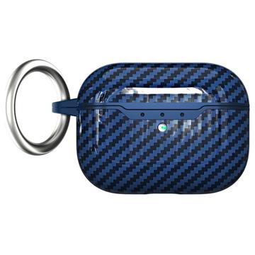 AirPods Pro 2 TPU Case with Carabiner - Carbon Fiber - Blue