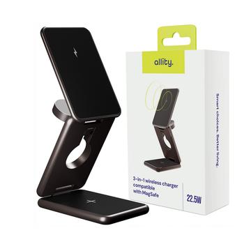 Allity AWC-230-225WMS 3-in-1 MagSafe Compatible Wireless Charger 22.5W - Graphite