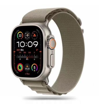 Apple Watch Series Ultra 3/2/Ultra/11/10/9/8/SE 3/(2022)/7/SE/6/5/4/3/2/1 Tech-Protect Nylon Pro Strap - 49mm/46mm/45mm/44mm/42mm - Titanium / Olive