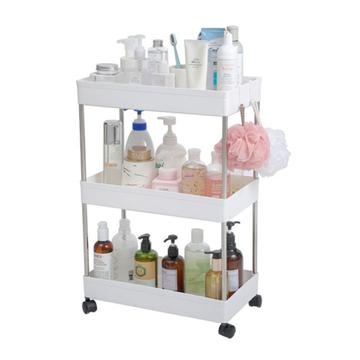 Bathroom shelf with 3 shelves and wheels size 40x22x60cm - White