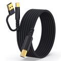 Braided 2-in-1 USB-A / USB-C to USB-B Printer Cable - 5m - Black