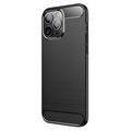 iPhone 13 Pro Max Brushed TPU Cover - Carbon Fiber - Black