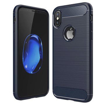 iPhone X / iPhone XS Brushed TPU Cover - Carbon Fiber - Dark Blue