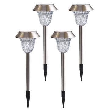 CIS-57453A 4-Pack Stainless-Steel Solar Garden Path Lamps - IP65 - Warm White and RGB