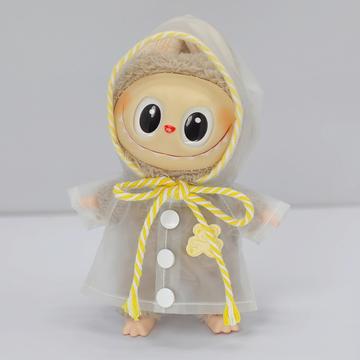 Cartoon Bear Print Hooded Raincoat for Labubu Doll 17cm - Yellow