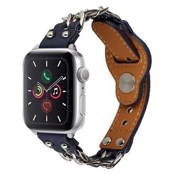 Apple Watch Series Ultra 2/Ultra/9/8/SE (2022)/7/SE/6/5/4/3/2/1 Chain Leather Strap - 49mm/45mm/44mm/42mm - Blue