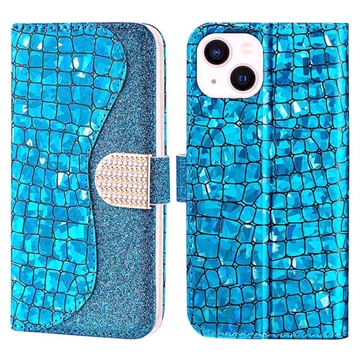 Croco Bling Series iPhone 14 Plus Wallet Case - Blue