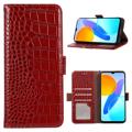 Crocodile Series Honor X8 Wallet Leather Case with RFID - Red