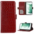Crocodile Series Samsung Galaxy S21 FE 5G Wallet Leather Case with RFID - Red