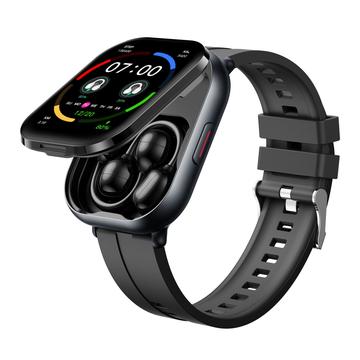 D12 2-in-1 Smartwatch with Clip-On Wireless Earphones - Silicone Strap