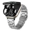 D12 2-in-1 Smartwatch with Clip-On Wireless Earphones - Stainless Steel Strap - Silver