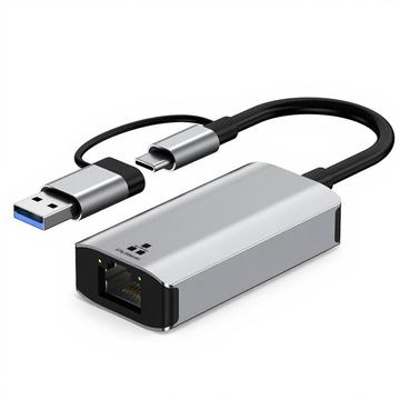 Dual Interface USB-C/USB 3.0 to RJ45 Gigabit Ethernet Adapter - Compact Plug & Play LAN Converter