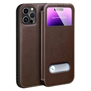 iPhone 16 Pro Max Dual View Flip Leather Case - Brown
