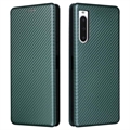 Sony Xperia 10 V Flip Case - Carbon Fiber - Green