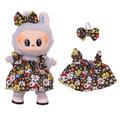 Floral Party Dress & Bowknot Headband for Labubu Mini Figure 17cm - Brown