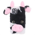 Fluffy Plush iPhone 13 Hybrid Case - Black Cow