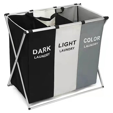 Foldable 3-Cell Laundry Hamper - 38x66x58cm - Black/White/Grey