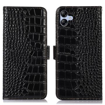 Crocodile Series Samsung Galaxy A04e Wallet Leather Case with RFID - Black
