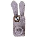 Furry Winter Bunny Ears iPhone 14 Case with Glitter - Brown