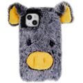 Fluffy Plush iPhone 14 Hybrid Case - Grey Pig