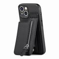 iPhone 14 Case with Zipper Pocket & Stand - Carbon Fiber - Black
