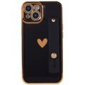 Heart Series iPhone 14 TPU Case with Hand Strap - Black