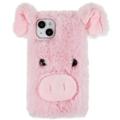Fluffy Plush iPhone 14 Plus Hybrid Case - Pink Pig