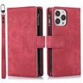 iPhone 14 Pro Max Wallet Case with Wrist & Shoulder Strap - Red