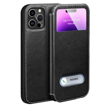 Dual View iPhone 14 Pro Max Flip Leather Case - Black