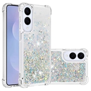 Samsung Galaxy S25 Edge Glitter Quicksand TPU Case - Silver Hearts