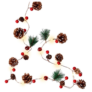 Goobay 20-LED Silver Wire Fairy Lights - Pine Cones & Red Berries