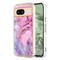 Google Pixel 8a Marble Pattern Electroplated IMD TPU Case - Blue / Pink