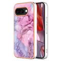 Google Pixel 9a Marble Pattern Electroplated IMD TPU Case - Blue / Pink