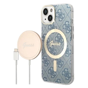 Guess 4G Edition Bundle Pack iPhone 14 Case & Wireless Charger - Blue