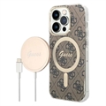 Guess 4G Edition Bundle Pack iPhone 14 Pro Case & Wireless Charger - Brown