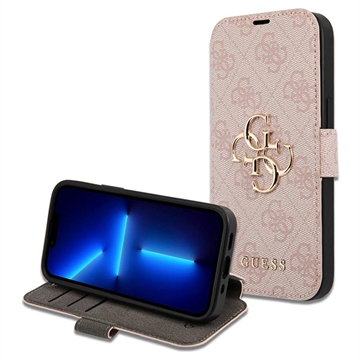 iPhone 15 Pro Guess 4G Metal Logo Flip Case - Pink