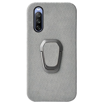 Sony Xperia 10 IV Honeycomb Pattern Case with Ring Holder - Grey