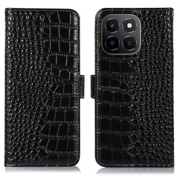 Honor X6c Crocodile Series Wallet Leather Case with RFID - Black