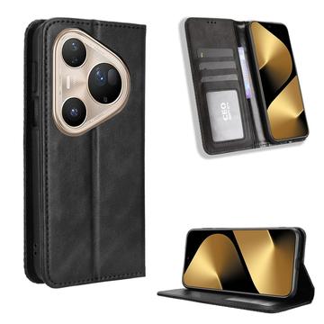 Huawei Pura 80 Ultra Retro Wallet Case with Magnetic Closure - Black