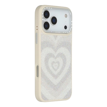 iPhone 17 Pro Max Jaucase Heart Pattern Magnetic Hybrid Case - White