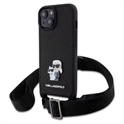 iPhone 15 Plus Karl Lagerfeld Saffiano Crossbody Metal Karl & Choupette Case - Black